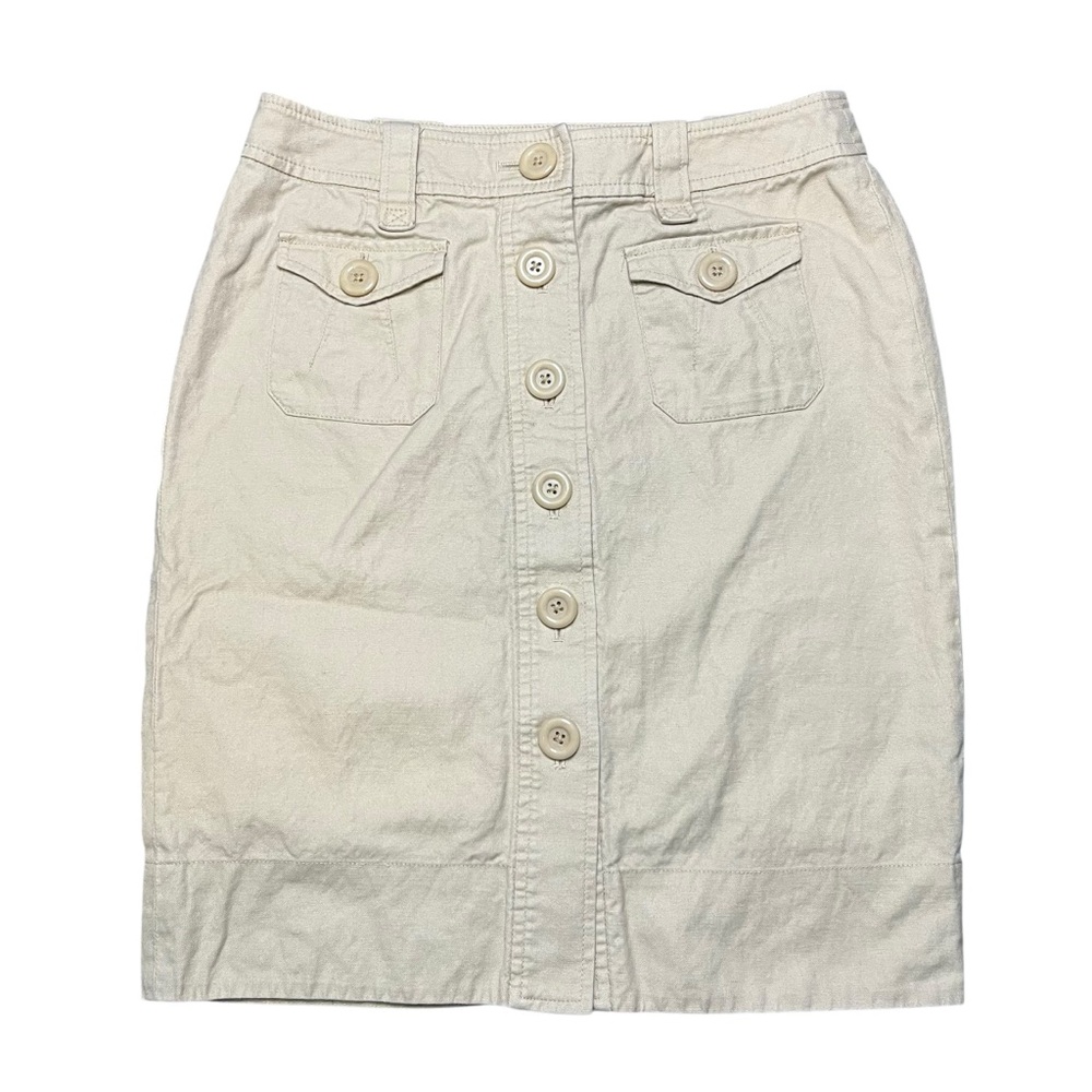 Banana Republic Cotton‎ Linen Blend Cream Button-Down Pencil Skirt Size 0
